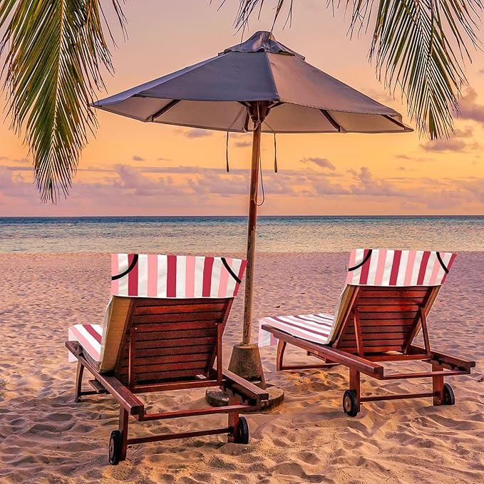Fumete 2 Pack Lounge Chair Covers 30 x 85 Inch Pool Chaise Lounge Towels Microfiber Beach Chair Towel Portable Striped Outdoor Patio Furniture Cover for Sunbathing Picnic Spa(Pink and Dark Pink)