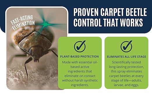 Carpet Beetle Spray – Carpet Beetle Killer for Eggs, Larvae & Adults – Indoor Home Pest Treatment for Rugs, Upholstery, Closets & Baseboards – Non-Staining, Pet & Family Safe Formula