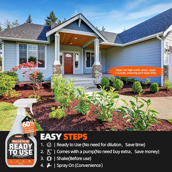 Mulch Glue with Sprayer -Ready to Use Binder for Landscaping, Fast-Dry No Dilution Landscape Glue Spray for Rocks, Binder, Mulch Lock and Pea Gravel Stabilizer 27OZ