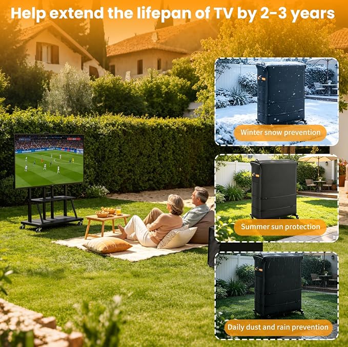 1200D Outdoor TV Trolley Cover 70-75 inch, Premium Courtyard TV Cover With Air Vent & Reflective Strip, PVC Oxford fabric Waterproof Dustproof & Windproof, Suitable for Rolling/Mobile Stand
