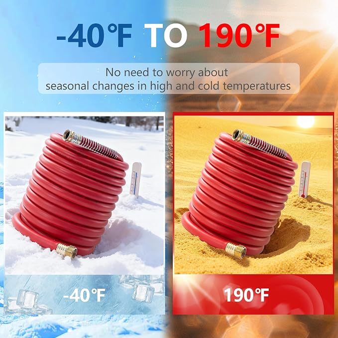 5/8" Garden Hose 75ft, -40℉ To 190℉ Hot/Cold, Heavy Duty,Flexible, 300psi Working, 1000psi Burst, 3/4" Brass Fittings with Hose Protector Coil Spring for Outdoor,Yard, Farm