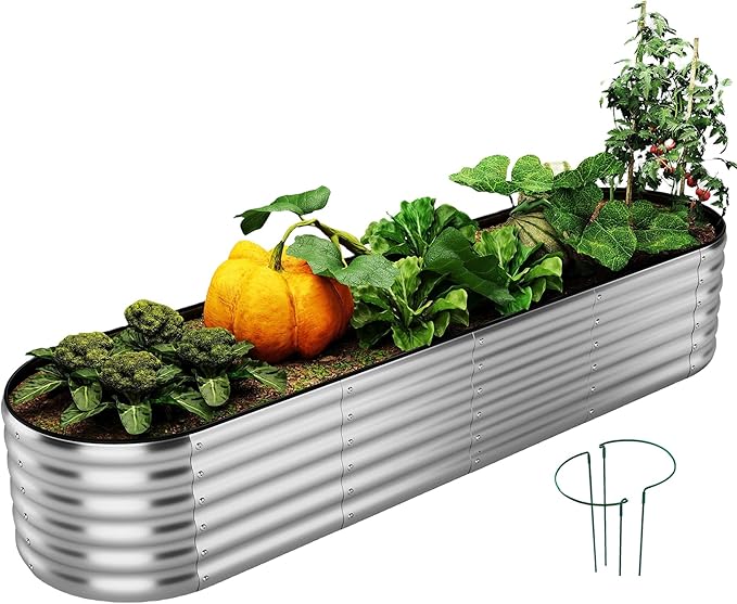 ZFHgarden Galvanized Metal Planter Round Raised Garden Bed Kit for Gardening Outdoor Galvanized Planter Outdoor 1PC METAL8X2X1FT