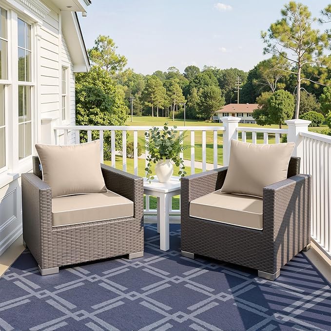 MIULEE Beige Outdoor Seat Cushion 22x22 Inch Waterproof & 3 Year Fade Resistant Deep Seat and Back Cushion for Patio Furniture Chair Sofa Couch with Handle and Adjustable Straps
