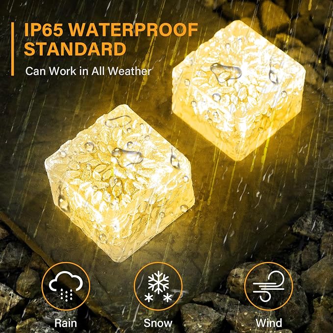 JKIMK Solar Brick Lights Outdoor Waterproof Patio Brick Lights Garden Decor for Outside 6 Packs for Patio,Yard,Walkway,Pathway Decor