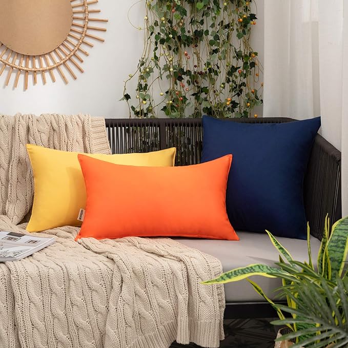 MIULEE Pack of 2 Decorative Outdoor Waterproof Pillow Covers Rectangular Garden Cushion Sham Throw Pillowcase Summer Shell for Fall Patio Tent Couch 12x20 Inch Orange