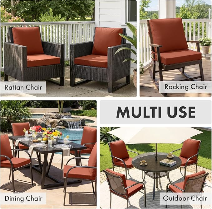 MIULEE Burnt Orange Outdoor Dining Cushion 20x20 Inch Waterproof & 3 Year Color Fastness Deep Seat and Back Cushion for Patio Furniture Chair with Ties