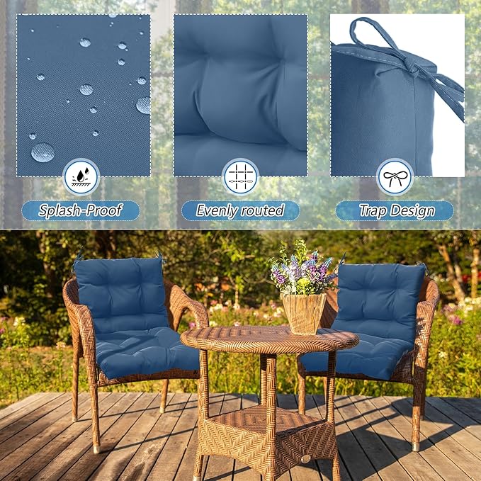 Marsui 4 Pcs Outdoor Indoor High Back Chair Cushions Patio Furniture Tufted Pillow with Ties Water-Resistant Replacement Outdoor Rocking Chair Cushions, 42 x 21 Inches (Blue Gray,Solid Color)