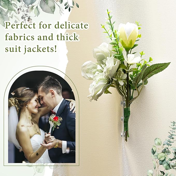 Waydress 20 Pairs Floral Boutonniere Magnets Small Corsage Fix Boutonniere Magnets Corsage Pins Brooches Flower Stick for Handmade Wedding Bride Groom Flower (Clear)