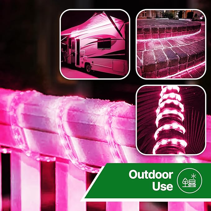 Tupkee LED Rope Light Pink - for Indoor and Outdoor use, 24 Feet (7.3 m) - 10MM Diameter - 144 LED Long Life Bulbs Decorative Rope Tube Lights