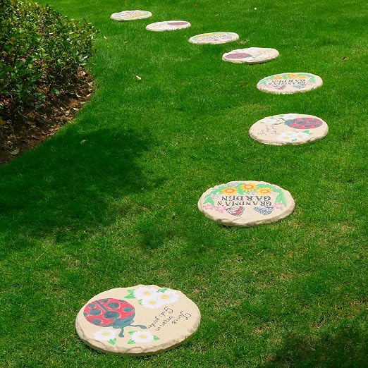4Pcs Round Sunflower Stepping Stone Outdoor Garden Walkway, Durable Plastic Pavers for Patio, Pathway, and Landscaping, Weatherproof Stepping Stones with Ground Stakes (Round Butterfly)