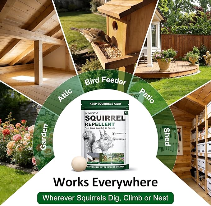 Squirrel Repellent Outdoor Powerful Peppermint Oil Squirrel Repellent Balls, 12-Pack Chipmunk Repellent Peppermint Balls for Outdoor, Pet Safe Formula Squirrel Deterrents for Garden, Patio, Yard