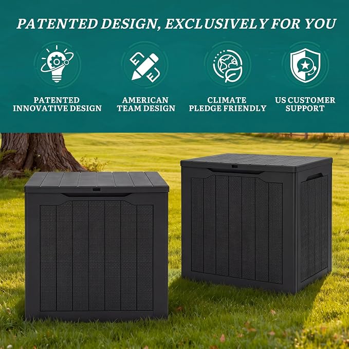 YITAHOME 32 Gallon Outdoor Deck Box, Waterproof Storage Box with Lockable Lid & Side, Resin Storage Container for Patio Furniture, Pool Accessories, Cushions, Garden Tools Equipment(Black)