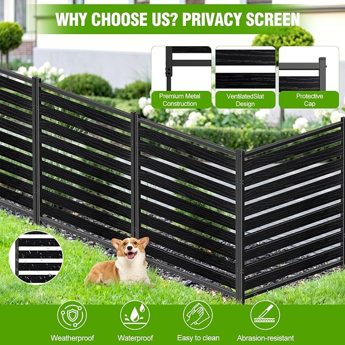 Metal Air Conditioner Fence 2 Panels - 40.27" W x 54.6" H Outdoor Privacy Screen, No Dig Wooden Privacy Screen for AC Unit, Trash Can, Pool Equipment, Yard Garden,Black