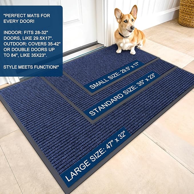 OLANLY Front Door Mat Indoor Outdoor Entrance, 2-Pack 71 x 23 Inch, Waterproof Heavy Duty Doormat, Fade Resistant, Low Profile, Easy Clean Patio Porch Welcome Floor Mats for Entry, Blue