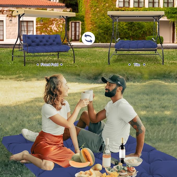 Porch Swing Cushions 2 Seater Replacement Thicken 5" Waterproof Swing Cushions for Outdoor Furniture Bench Patio Swing Cushion with Backrest & Ties(Navy Blue 48x40x5inch)
