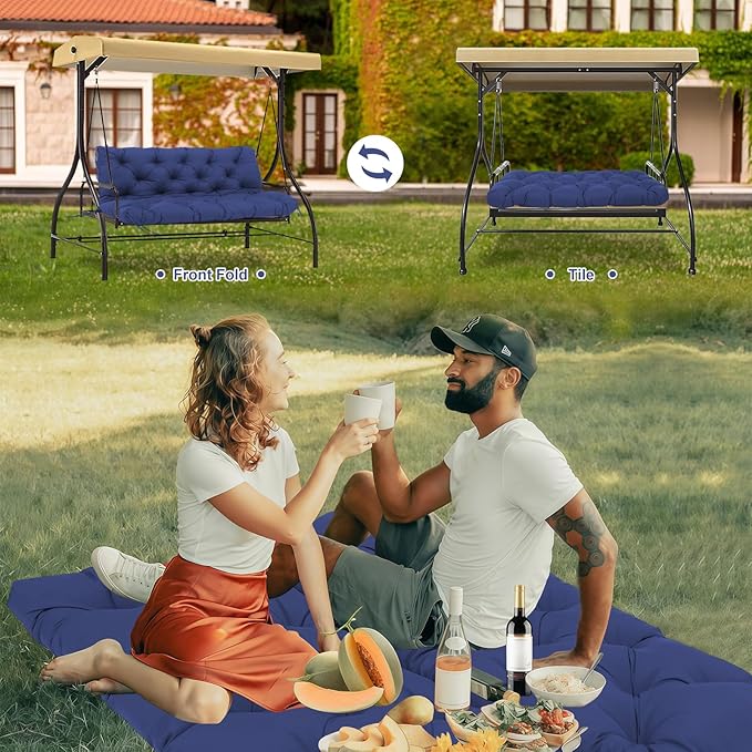 Porch Swing Cushions 2 Seater Replacement Thicken 5" Waterproof & Fade Resistant Swing Cushions for Outdoor Furniture Bench Patio Swing Cushion with Backrest & Ties(Navy Blue 40x40x5inch)