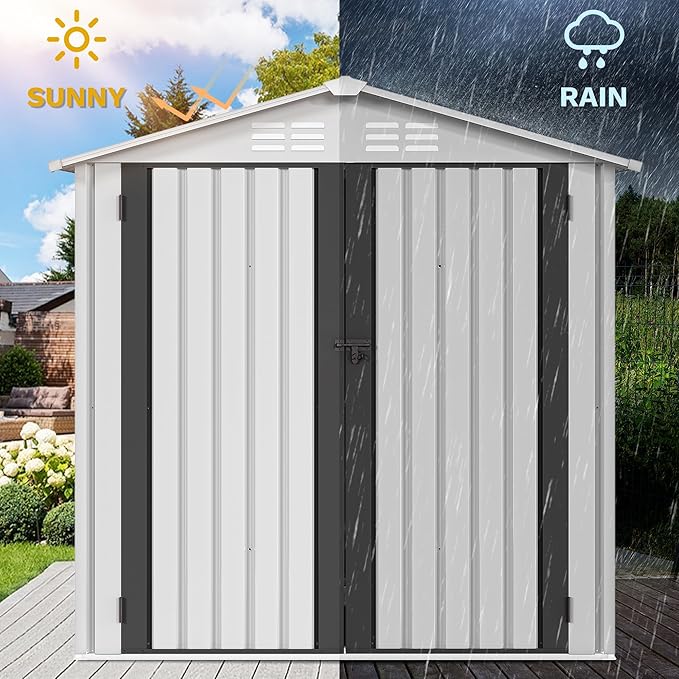 DWVO 6x4ft Metal Outdoor Storage Shed, Waterproof Tool Shed Heavy-Duty Storage Unit with Lockable Door and Vents, Ideal for Bicycles, Tools, Lawnmowers, Backyards, Patios, Lawns - White