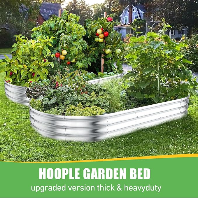 HOOPLE 2 Pack 8x4x1FT Galvanized Raised Garden Bed, Premium Metal Outdoor Planter Box, Oval Large Capacity for Vegetables, Flowers & Deep-Rooted Plants