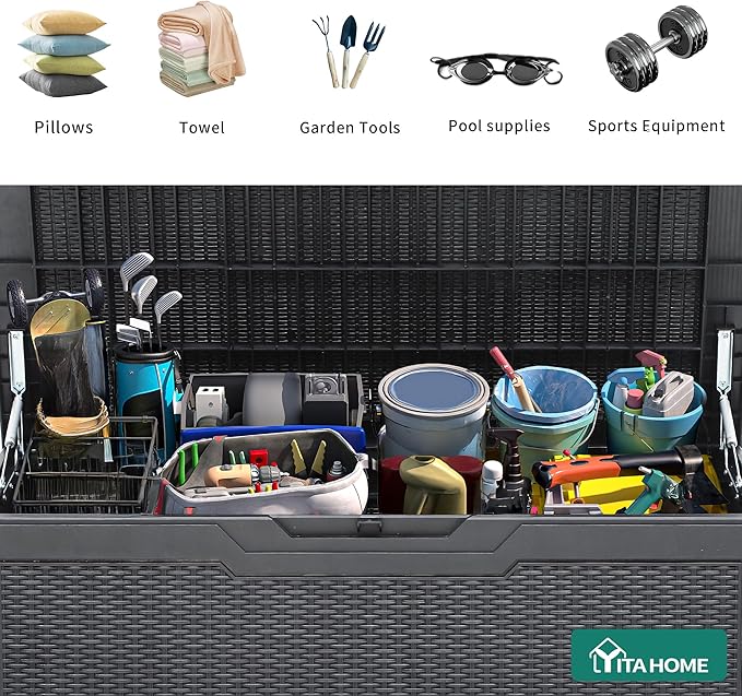 YITAHOME 100 Gallon Large Deck Box, Outdoor Resin Storage Boxes for Patio Furniture, Outdoor Cushions, Garden Tools, Water Resistant and Lockable