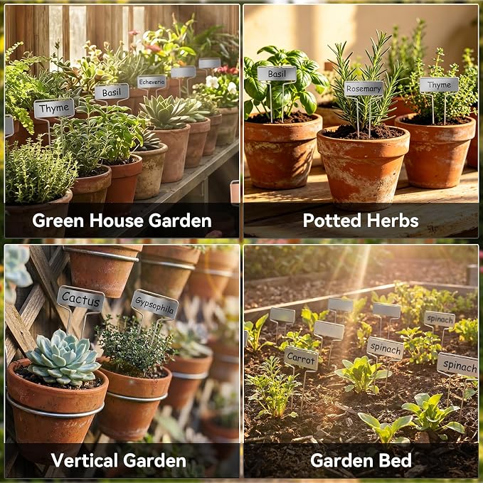 Greaner 10 Inch High Plant Tags, 30 Packs Garden Markers Waterproof with Permanent Pen and Rainproof Pet Films, Metal Plant Labels for Potted Plants Flowers Herbs Vegetables(2.6" x 10", Silver)