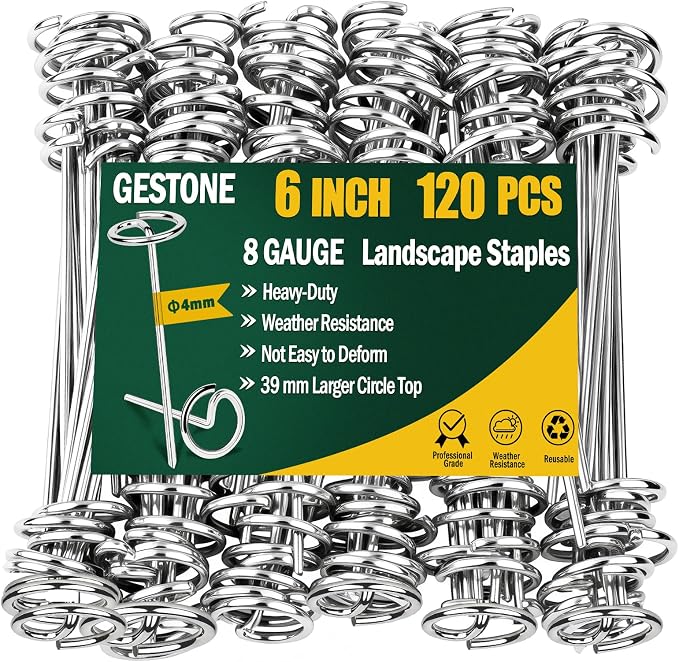 120 PCS Landscape Fabric Staples Pins,Thickened 8 Gauge Circle Top Landscape Fabric Stakes, 6 inch Galvanized Weed Barrier Stakes Pins with Removal Tool, Garden Staples for Weed Barrier Fabric