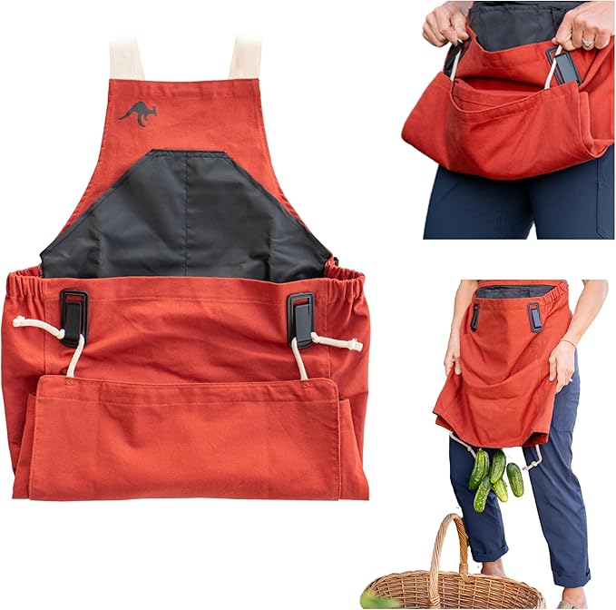 Roo Gardening Apron with Pockets for Women & Men - Canvas Garden Apron with Harvesting Pouch, Water-Resistant, Washable