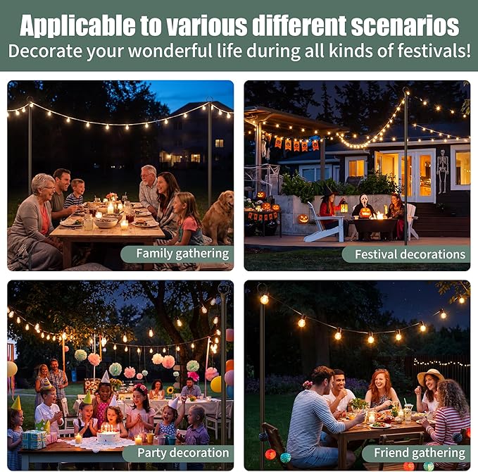 String Light Poles for Outside 4 Pack, 10.5 Feet Outdoor String Lights Poles for String Lights, Backyard Patio Light Poles for Bistro Party Wedding, Metal Outdoor String Light Pole