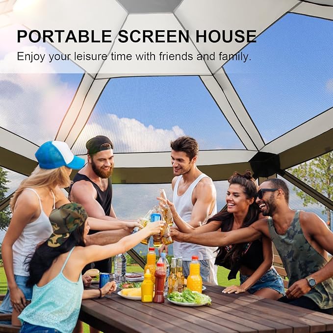 COBIZI 12x12 FT Pop Up Canopy Stargazing Tent, Gazebos On Clearance with Removable Roof, Screened in Gazebo, Screen Tents Portable carpas para Patio for Outdoor Camping,Backyard,Garden,Brown(Pro)