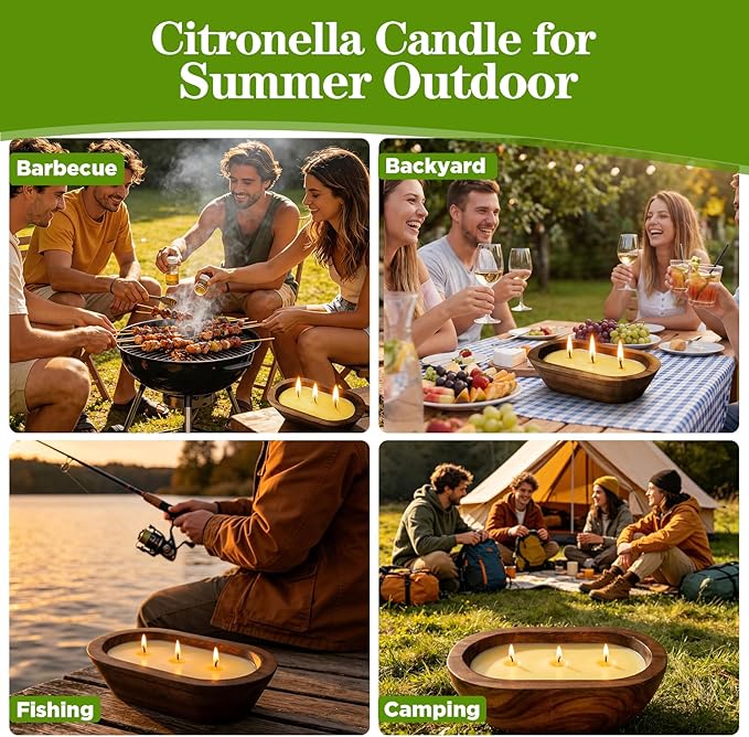 STRN Citronella Candles Bowl Summer Outdoor & Indoor - Large Soy Wax Scented Candles with Wooden Bowl, 2 Packs (35 OZ) for Garden Patio Yard Home Camping Backyard, Burning Time 30 Hours