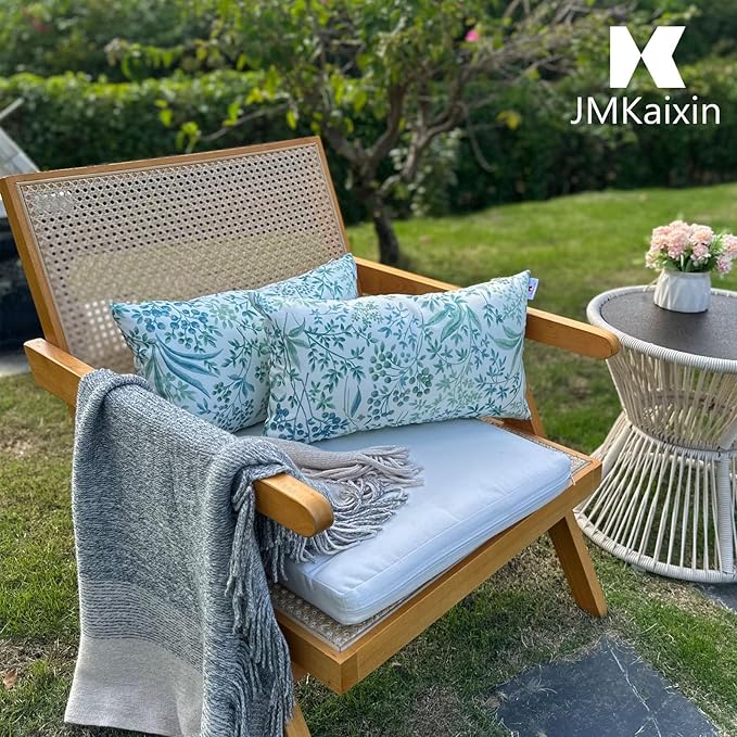 Pack of 2 Patio Lumbar Pillows, 12"x20" Fade Resistant Outdoor Waterproof Lumbar Pillow with Inners, Decorative Garden Lumbar Cushions for Home Patio Terrace Sofa Use