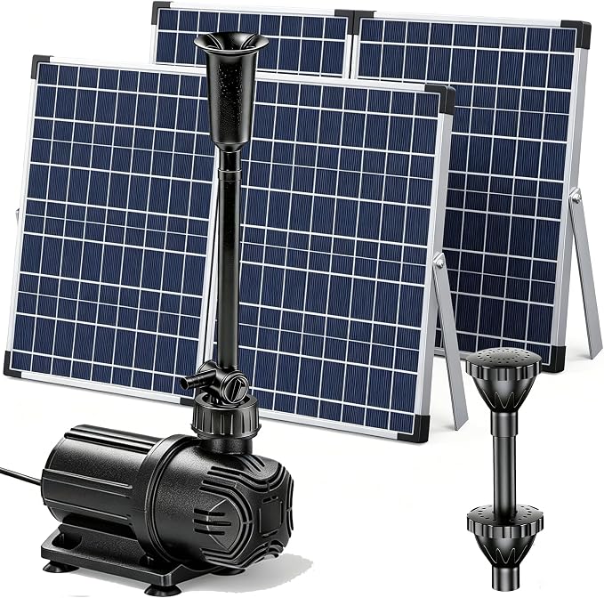 Antfraer 100W Solar Pond Pump, 1200GPH Solar Powered Water Fountain Pump with 3 Spray Nozzles, Solar Waterfall Pump & Solar Pond Aerator for Medium-Large Koi Pond Outdoor Garden Water Feature