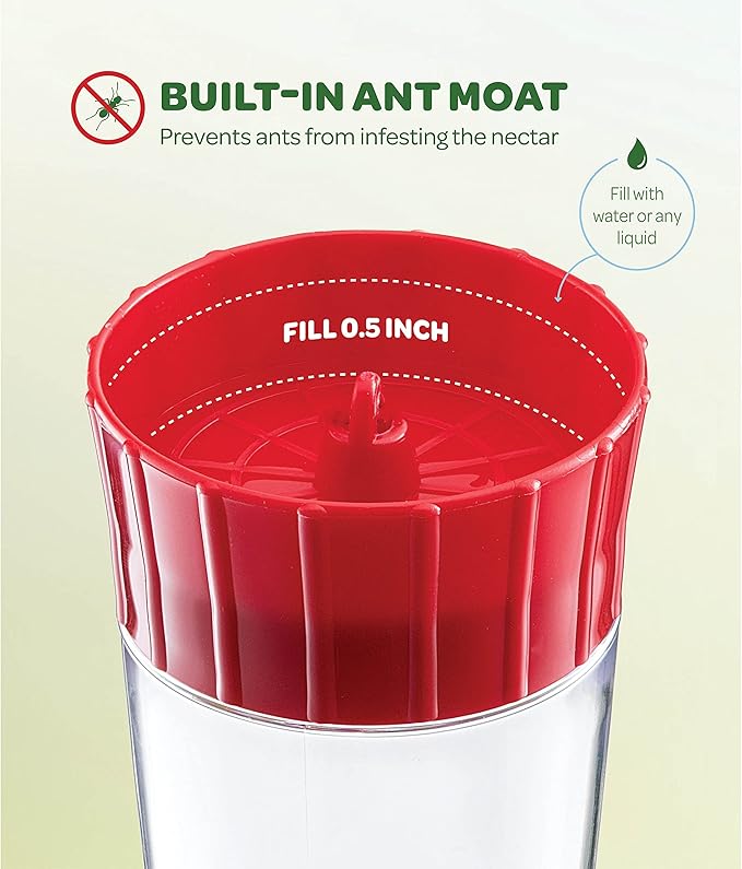 Hummingbird Feeder 10 oz [Set of 2] Plastic Hummingbird Feeders for Outdoors, with Built-in Ant Guard - Circular Perch with 5 Feeding Ports - Wide Mouth for Easy Filling/2 Part Base for Easy Cleaning