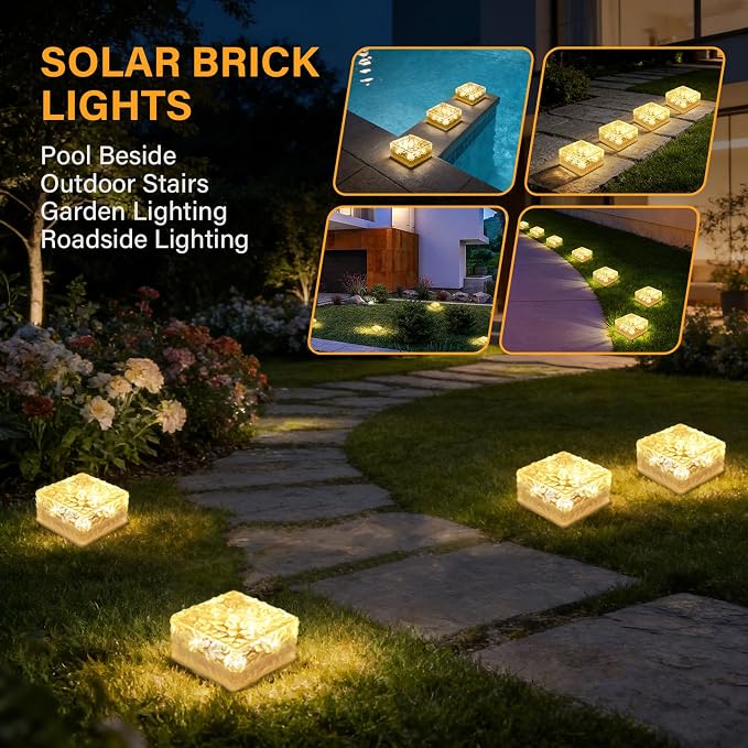 Solar Brick Lights Outdoor Waterproof Small Solar Lights 6 Packs Outdoor Decor for Fence Pathway Path Patio Balcony Outside Garden Bricks Decorations