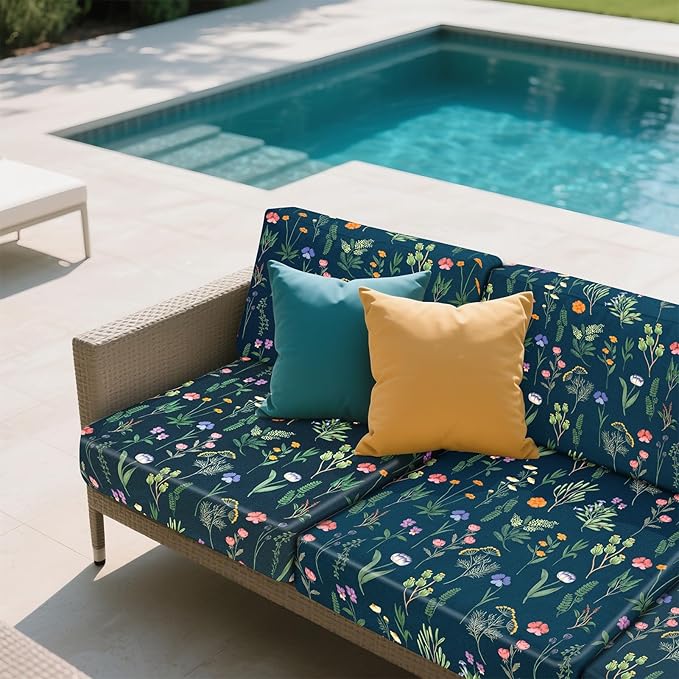 pickyNproud 8Pcs Patio Cushion Covers Stretch Outdoor Couch Cushions Slipcovers Replacement Washable Furniture Protector with Elastic Bottom Sofa Chair Seat Cover, Green Flower