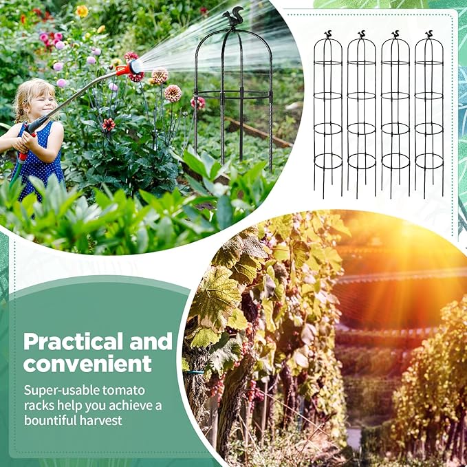 Yaocom 8 Pack 6Ft Garden Obelisk Trellis for Climbing Plants Outdoor Metal Garden Trellis Rustproof Rose Trellis Support Plant Pots Tall Tower Plant Trellis for Garden Climbing Vines Flowers