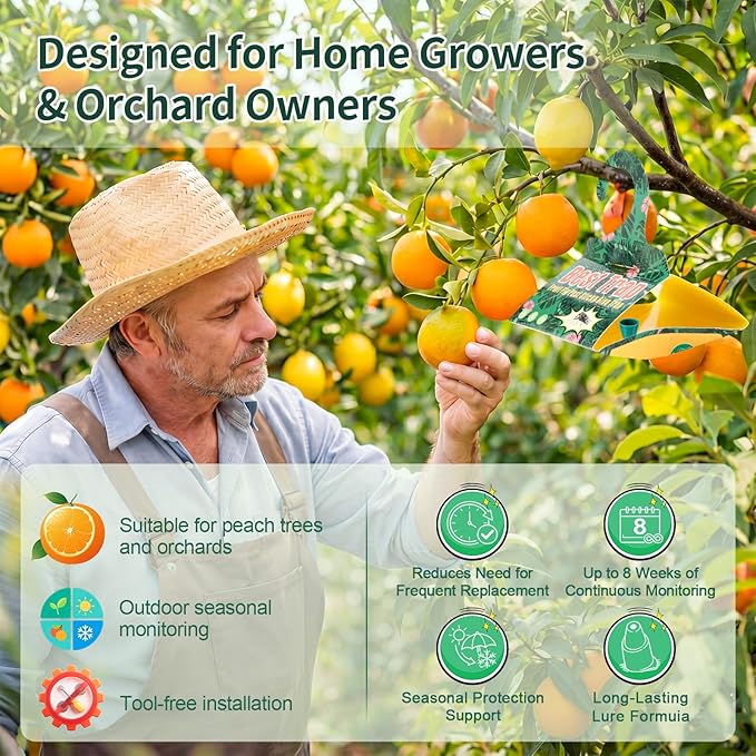 6 Pack Citrus Leafminer Trap & Lure with Pheromone Lures – Triangular Hanging Sticky for All Varieties of Citrus Trees, Includes 6 Traps & 6 Lures, for Orchard & Garden Use