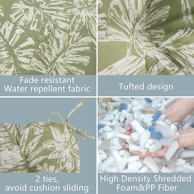 LVTXIII Outdoor Seat Cushions Seasonal Tufted Chair Cushions, Patio Chair Pads for Dining Chairs, Office Armchairs and Garden Furniture Decoration, Round Back, 19x19x4, Tropical Leaf Green