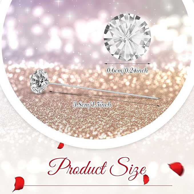 2000 Pcs Diamond Pins Flower Pins for Bouquet Crystal Corsage Wedding Bouquet Diamonds Jewelry Rhinestones Floral Boutonnier Jewelry Accessories DIY Craft Decor (1.5 Inch)