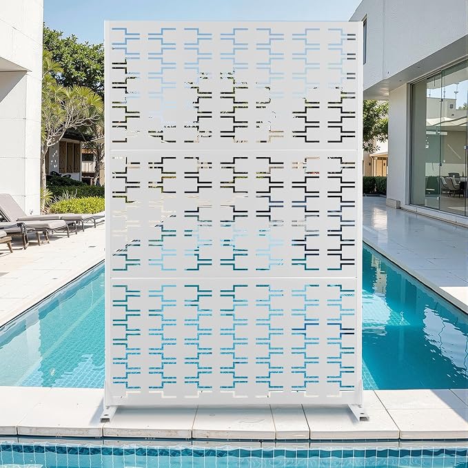 Metal Privacy Screen for Outdoor & Indoor Use, Free Standing Privacy Screen for Patio Garden Pool, 72" H x 47" W Decoative Privacy Panels, Weather Resistant, Easy Assembly (White Brick)