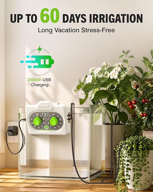 RAINPOINT Bluetooth Automatic Plant Waterer Indoor, Smart APP Control Drip Irrigation System for Houseplants, Anti-Siphon Vacation Watering Device with 2400mAh Rechargeable Battery (Up to 15 Pots)