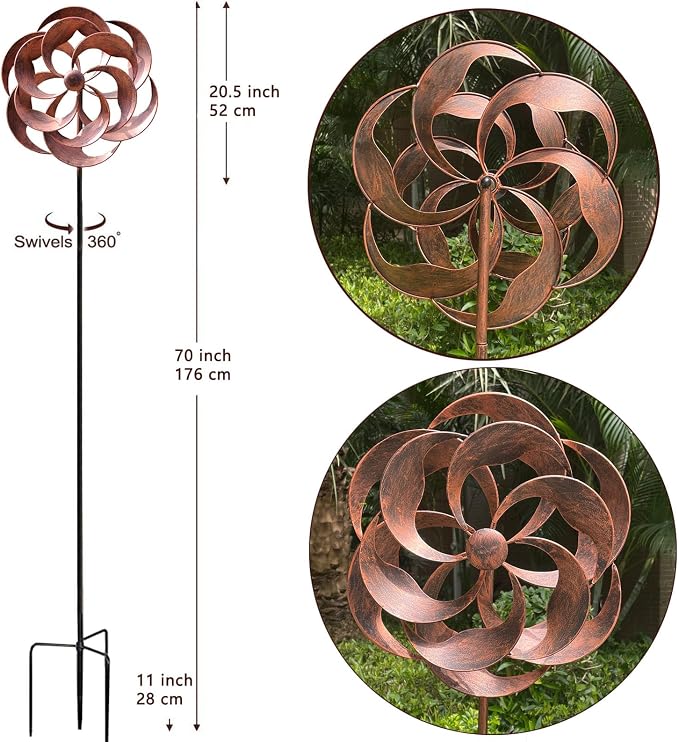 360 Degrees Metal Swivel Wind Spinner Willow Leaves 70x20 Inches | Classical Design, For Patio Lawn Outdoor Yard Garden