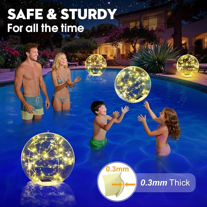 Askyli Solar Floating Pool Lights, 15 inch Waterproof Solar Pool Light that Float, Warm White LED Light up Pool Balls, Auto ON/Off Pool Solar Lights for Pools Party Wedding Decor (4Piece)