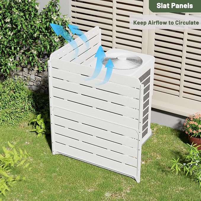 KINYING 45'' W x 50'' H Air Conditioner Fence Privacy Screen,2 Panels Pool Equipment Trash Can Enclosure Screen for Outdoor,Resin Fence Panels Kit,White