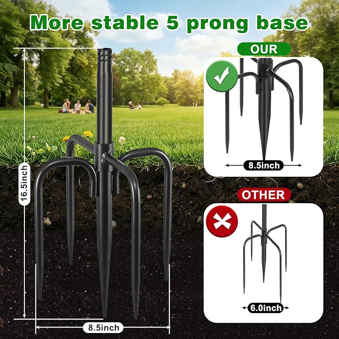 Heavy Duty Double Shepherd Hooks for Outdoor 1-in Dia with 5-Prong Base, 88inch Adjustable Decorative Metal Bird Feeder Pole for Hanging Bird Nest, Plant Basket,Lantern,Solar Light 2 Pack