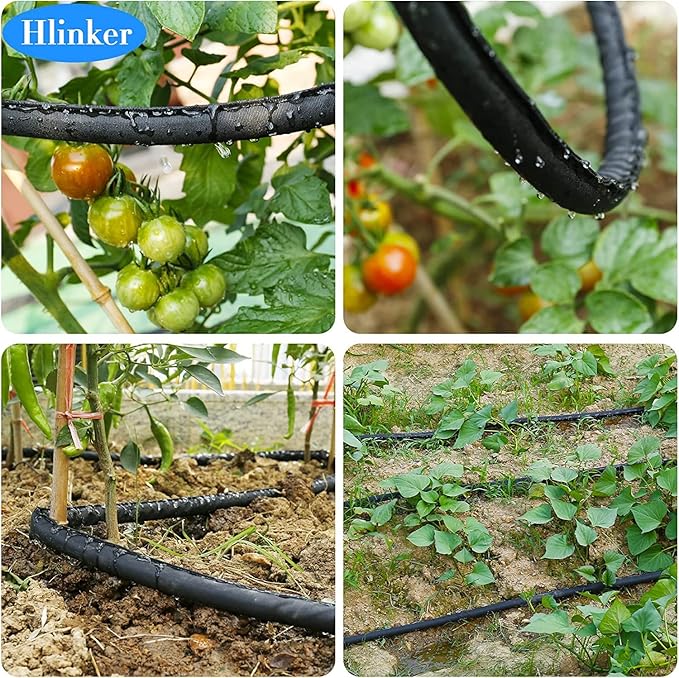 Hlinker Flat Soaker Hose 50 200 FT for Garden Beds, 200FT 1/2" Linkable Consistent Drip Irrigation Hose Save 80% Water, Leakproof Heavy Duty Double Layer Sprinkler Hose