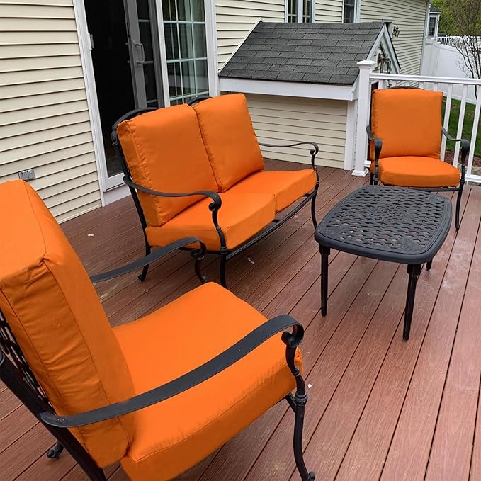 Sqodok Patio Cushion Covers, Waterproof Outdoor Cushion Covers Replacement, Patio Cushion Seat Slicovers for Sectional Sofa, Chair, Outdoor Wicker Patio Sofa (Pumpkin, 24"x24"x4"-4 Pack-Cover ONLY)