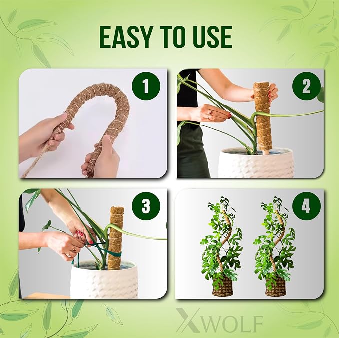 2 Pack 48 Inch Bendable Moss Pole Monstera Plant Support for Climbing Indoor Plants, Tall Coir Plant Pole Sticks & Plant Stakes for Pothos, Philodendron & Potted Plants, Includes Plant Ties
