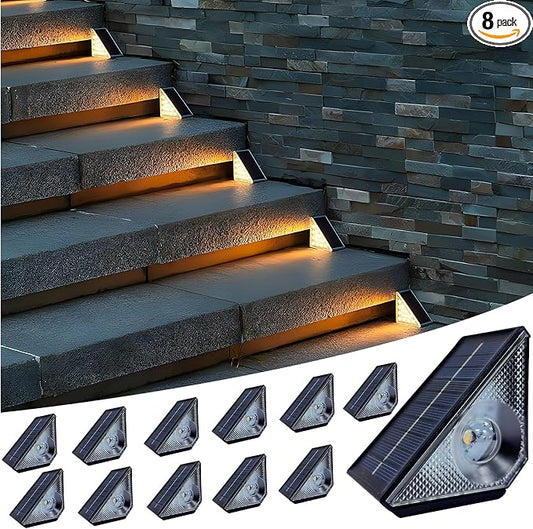 GEEKHOM LED Solar Step Lights Waterproof: Auto-On/Off Warm White & Color Changing for Outside Stairs Patio Garden Fence 12 PCS