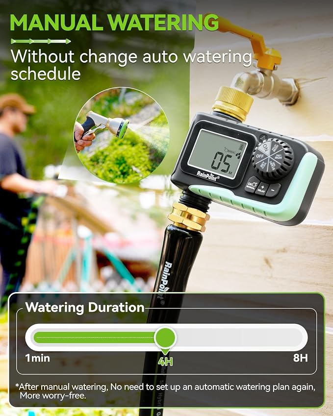 RAINPOINT Sprinkler Timer with Brass Swivel & Garden Hose Nozzle with 9 Adjustable Spray Patterns