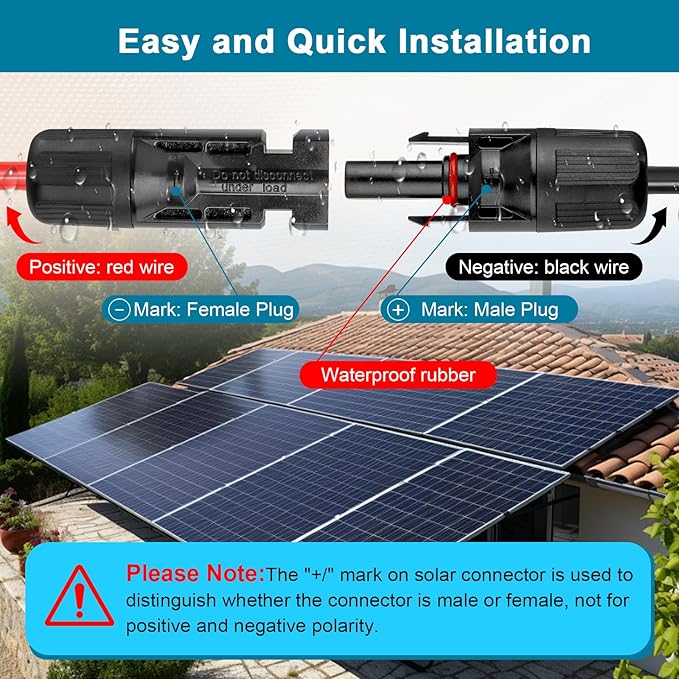 Solar Panel Extension Cable 40FT - MOOKEERF 10AWG+14AWG Solar Wire with Female & Male IP68 Waterproof Connector for RV, Photovoltaic Systems, Home, Boat, Solar Panels, Car